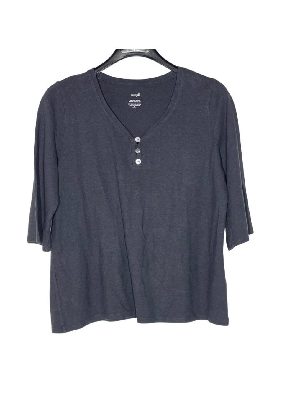 Pure Jill Hemp Cotton Henley Top Sz MED PET Minimalist Casual